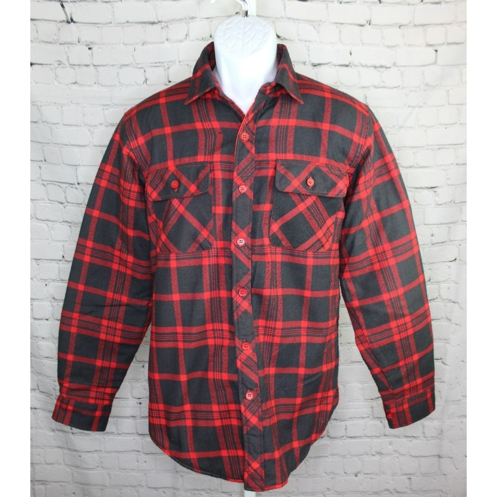 Vintage 90's Pine Grove Flannel Plaid Shirt Jacket Mens Small Button Up Red Work